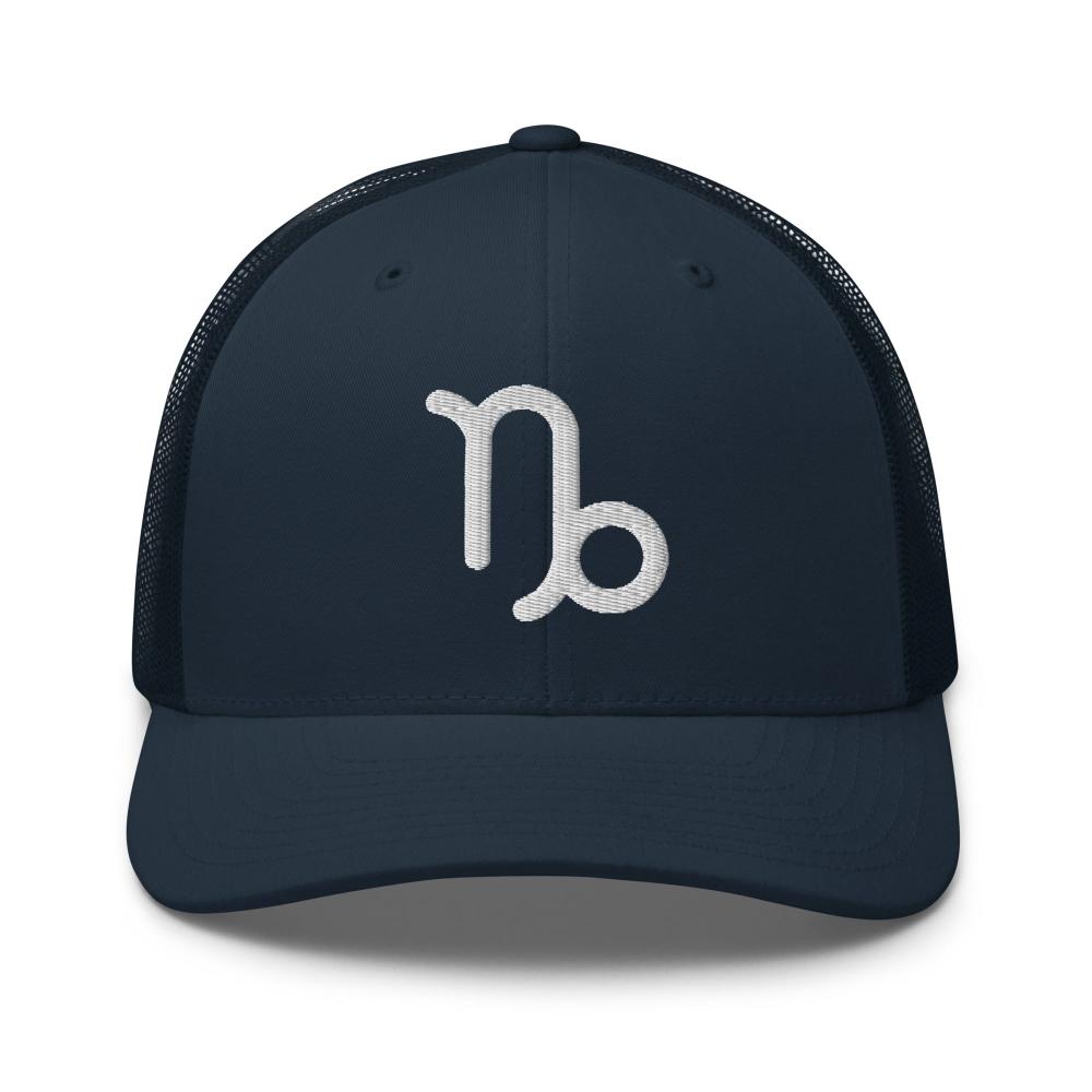 Capricorn Zodiac Embroidered Curved Bill Trucker Hat - Navy Color - https://ascensionemporium.net
